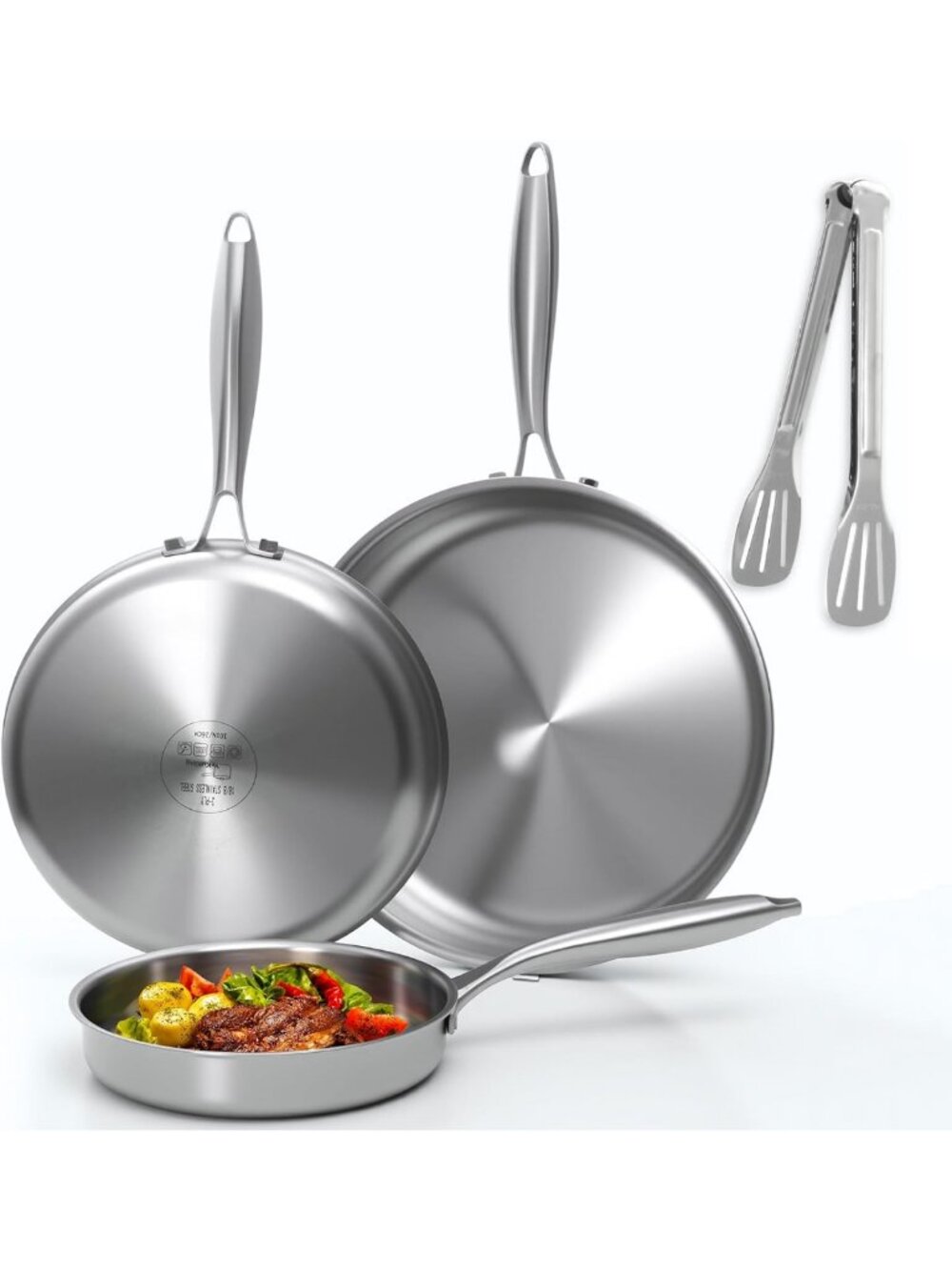 Tri-Ply Stainless Steel Skillet Set 8", 10", 12" - Induction & Dishwasher Safe
